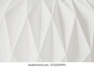 Macro Cloud dancer image of paper folded in geometric shapes, three-dimensional effect, abstract background. Out of focus. Trendy color 2026 Cloud dancer. High quality photo