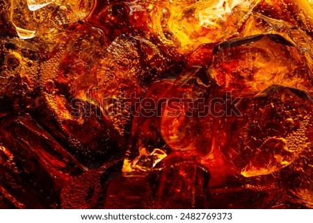 Macro cola background,Background of cola with ice and bubbles. Side view background of refreshing cola flavored soda with carbonated with vintage tone, Turkey - Middle East, Cola, Soda, Bubble