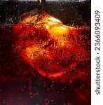 macro cola drink texture,macro cola background,Background of cola with ice and bubbles. Side view background of refreshing cola flavored soda with carbonated with vintage tone,