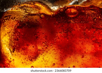 macro cola drink texture,macro cola background,Background of cola with ice and bubbles. Side view background of refreshing cola flavored soda with carbonated with vintage tone,