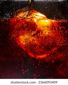 macro cola drink texture,macro cola background,Background of cola with ice and bubbles. Side view background of refreshing cola flavored soda with carbonated with vintage tone,