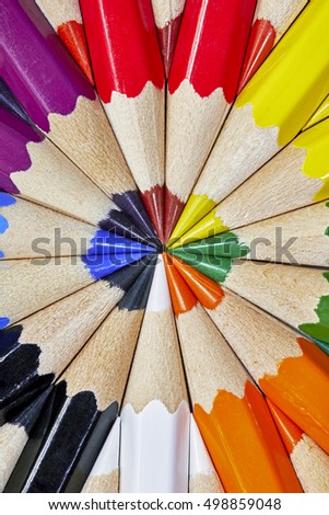 Macro differently colored end of colored crayons