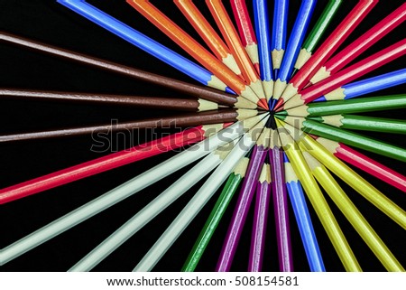 Macro differently colored end of colored crayons
