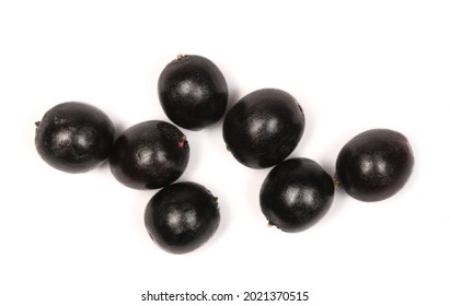 Macro Elderberries, elder berries  isolated on white background, top view