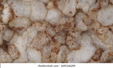 Macro footage of cereal crops, camera slowly holds forward above puffed grain. A loaf of rye shen and flour close up.