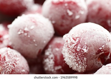 Macro Of Frozen Berries - Sweet Cherries, Closeup, Background Texture, Food Storage, Saving Leftovers, Healthy Organic Food Concept