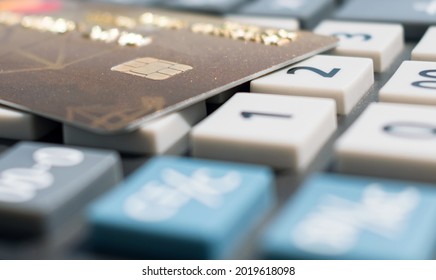 Macro Of A Gold Credit Card With A Micro Chip