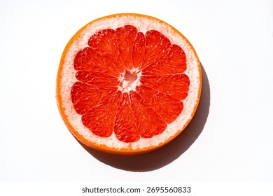 Macro of grapefruit center with vivid ruby segments and pith; selective focus, directional sunlight and deep shadow for healthy food, vitamins and happy, energetic lifestyle visuals.	 - Powered by Shutterstock - Get 15% off with code: PIKWIZARD15
