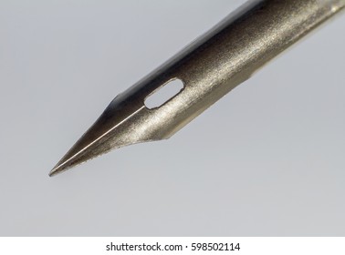 Macro Hot Of A Metallic Quill Tip In Grey Back