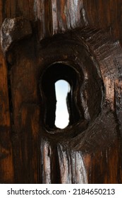 Macro Image Of An Ancient Oak Door Within A Church