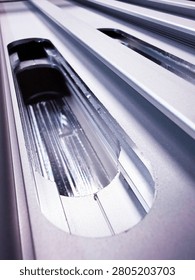 Macro image of a door frame profile (aluminum extrusion), commonly called door jamb or door frame; colloquially known as door trim casing. Shows clean edges and fine surface texture. Ideal for construction catalogs, architectural renderings