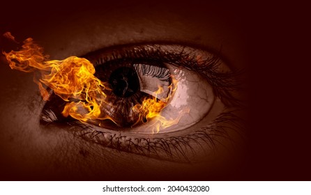Macro image of human eye with fire flames. Mixed media - Shutterstock ID 2040432080