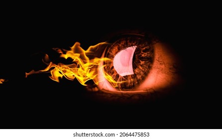 Macro image of human eye with fire flames - Shutterstock ID 2064475853