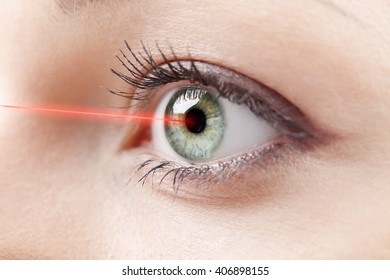 Macro Image Of Medical Laser Treatment Of Beautiful Eye. 