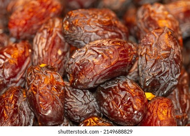 Macro Image Of A Pile Of Dried Dates For Sale At La Medina Market In Fez (Morocco).