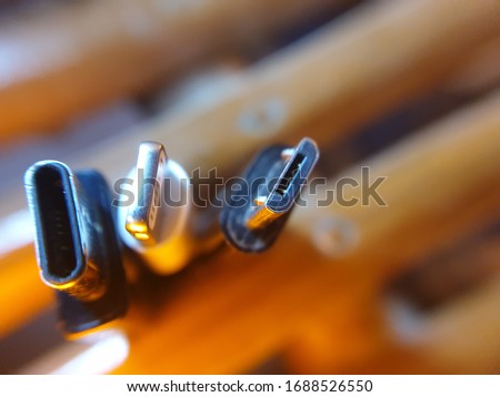 Macro Image of types of Micro-USB connectors pin, Type-C, Lightning connector and USB Micro- B  Stock photo © 