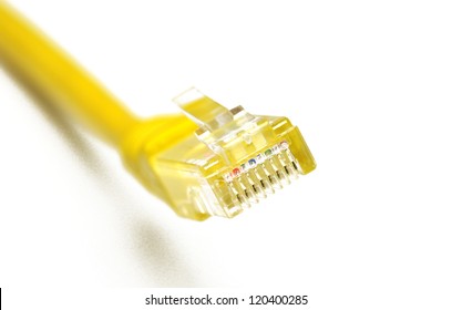 Macro of internet cable isolated on white background