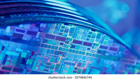 Macro Of Many Silicon Wafer With Semiconductors In Box Inside Clean Room