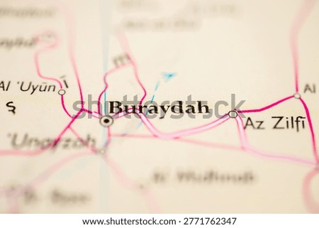Macro map image of Buraydah with highlighted routes and surrounding towns geography