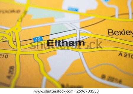 Macro map view showing Eltham district with A2 road in London