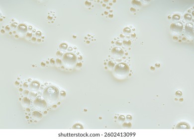 Macro milk texture,macro milk background,White surface of milk and bubbles and ripples from above birds eye view