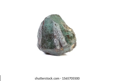 macro mineral stone alexandrite bluish - green with fluorescent light on a white background close-up
