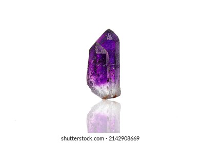 Macro Mineral Stone Amethyst On A White Background Close-up