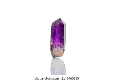 Macro Mineral Stone Amethyst On A White Background Close-up