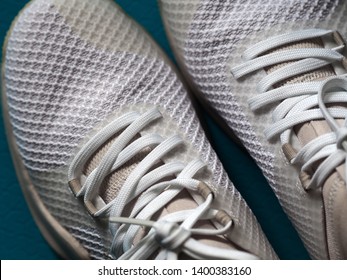 macro of new jogging shoes with laces