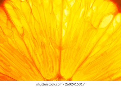 Macro orange texture,Orange slice with backlight, abstract macro photography orange fruit closeup background, citrus fruit texture