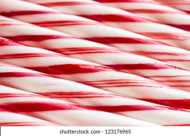 Macro Pattern Of Multiple Red And White Peppermint Candy Canes