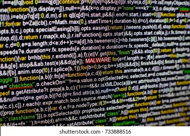 Macro photo of computer screen with program source code and highlighted MALWARE inscription in the middle. Script on the screen with virus in it. Cyber security concept. Technology background. - Powered by Shutterstock - Get 15% off with code: PIKWIZARD15