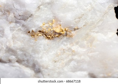 Macro Photo Of Gold Vein. Showing Nuggets In The Stone