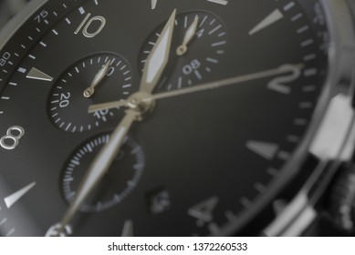 Macro Photo Of Luxury Man Watch Detail, Chronograph Close Up