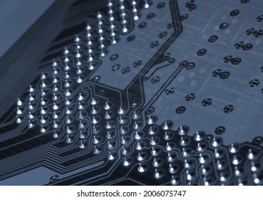 Macro Photo Of Printed Circuit Board With Pin Grid Array