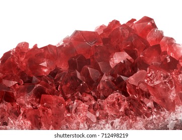 macro photo of red ruby crystals isolated on white background