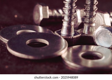 Macro photo of screws. Set of screws. Construction abstraction. Industrial background. Screws macro photo, screw background, steel screw, screw macro. - Shutterstock ID 2025948089