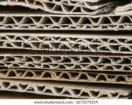Macro photo of a stack of thick corrugated cardboard sheets. Background.