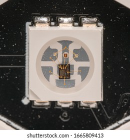 Macro Photo Of A Surface Mount (SMD) RGB (Red, Green, Blue) LED (Light Emiting Diode). 