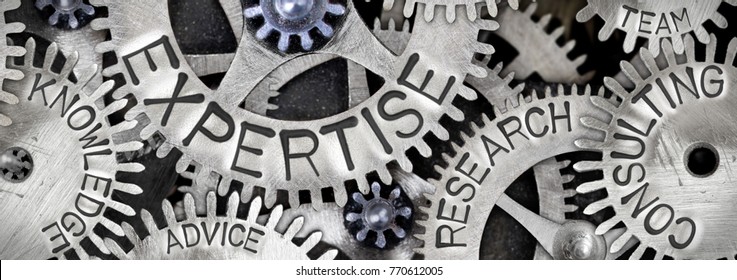 Macro photo of tooth wheel mechanism with EXPERTISE concept related words imprinted on metal surface - Shutterstock ID 770612005