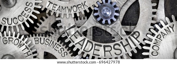 Macro photo\
of tooth wheel mechanism with LEADERSHIP, TEAMWORK, SUCCESS,\
COMPANY, GROWTH and BUSINESS concept\
letters