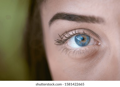 Macro Photograph Of A Young Woman's Eye ( Olho Azul De Uma Mulher Em Fotografia Macro ).