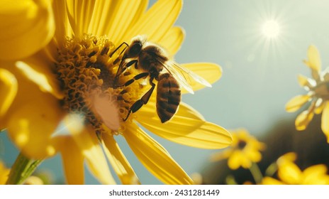 Macro Photography of a bee on a Sunflower - Powered by Shutterstock