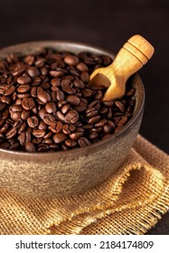 Macro Photography Of Coffee Beans, Bowl, Scoop, Burlap