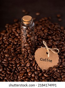 Macro Photography Of Coffee Beans, Jar, Label