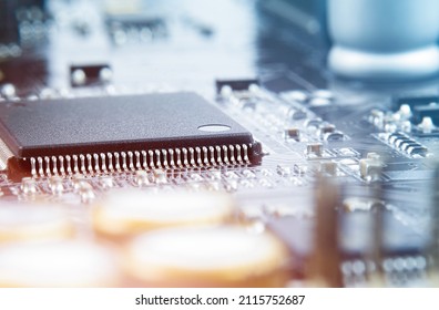 Macro Photography Computer Chips On A Printed Circuit Board