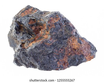 Macro Photography Of Natural Mineral From Geological Collection - Piece Of Raw Wolframite (tungsten Ore) Stone On White Background