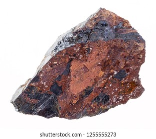 Macro Photography Of Natural Mineral From Geological Collection - Raw Wolframite (tungsten Ore) Stone On White Background