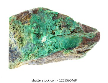 Macro Photography Of Natural Mineral From Geological Collection - Raw Green Garnierite (nickel Ore) Stone On White Background