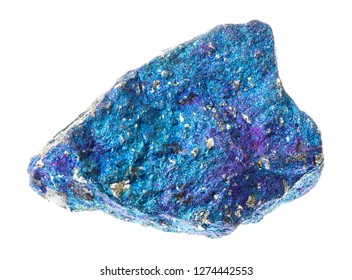 macro photography of natural mineral from geological collection - raw treated blue Chalcopyrite (Copper Pyrite) stone on white background - Shutterstock ID 1274442553